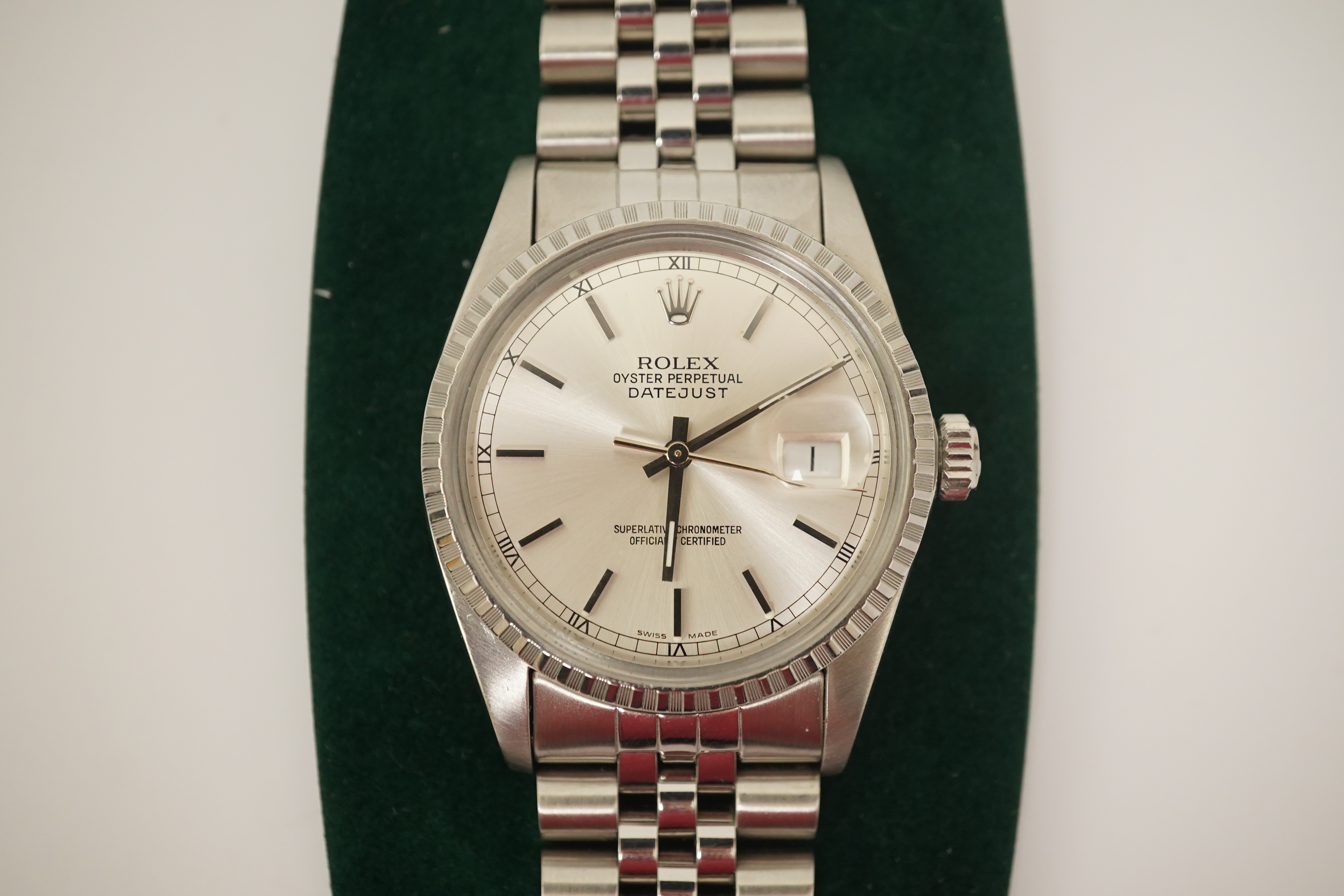 A gentleman's early 1980's stainless steel Rolex Oyster Perpetual Datejust wrist watch, on a stainless steel Rolex bracelet